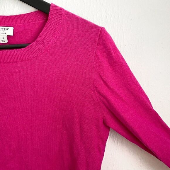 J Crew Cotton Wool Blend Teddie Crewneck Sweater Pink Bright Fuchsia Small - Picture 6 of 10